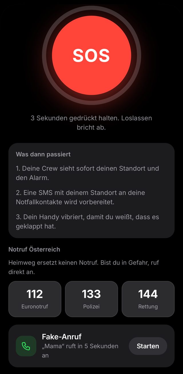SOS-Knopf mit Notrufnummern